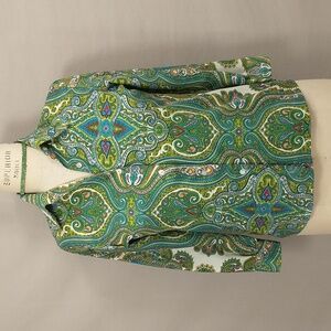 Vintage Bright Color Wild Print Blouse size 16  Spear Collar Paisley 80s 90s Fun